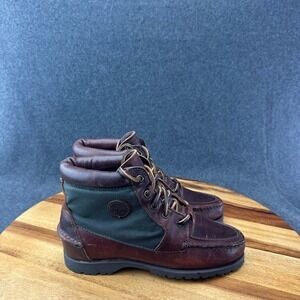 Timberland Hiking Boots Leather Canvas Womens Sz 5 M Brown Green Trail 57334 VTG